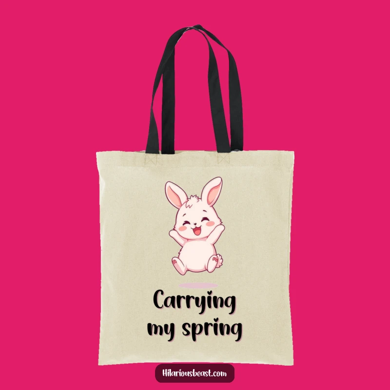 Funny Bunny Bouncing Tote Bag: Joyful Pink Rabbit Bag Gift