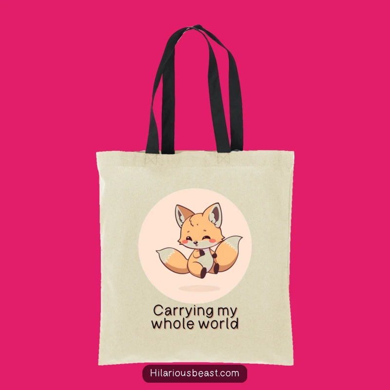 Funny Fox Cub Tail Chase Tote Bag - Energetic & Hilarious Carry-All