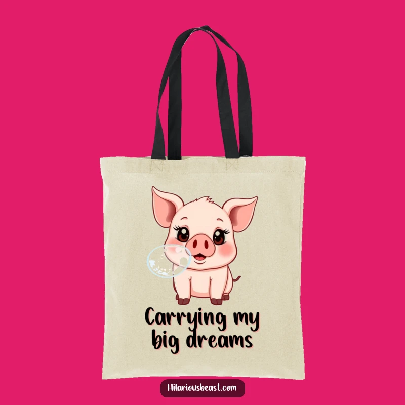 Funny Piglet Bubble Blowing Tote Bag - Cute Silly Reusable Shopping Bag