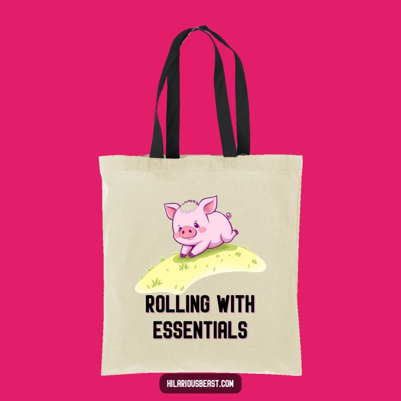 Funny Purple Piglet Rolling Tote Bag - Happy Hillside Piggy Carryall Gift
